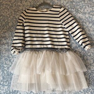 Petit bateau Striped Navy & White Tulle Tiered Dress